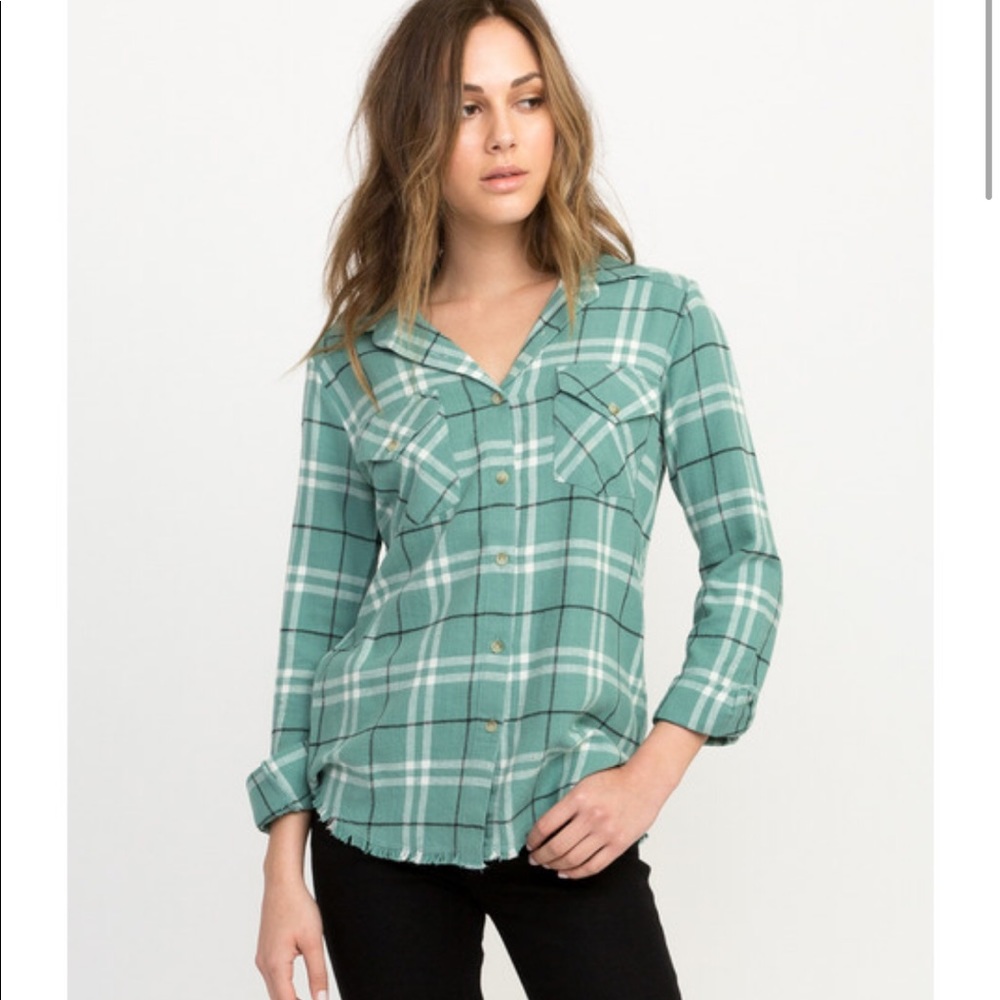 NWT In a haze plaid flannel shirt in sea wash